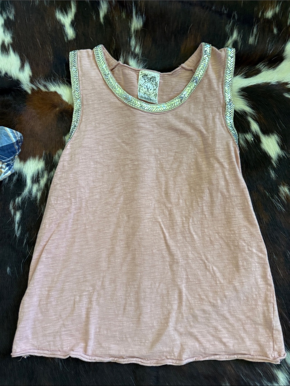 Vocal Blush Pink Tank with Silver Metallic Trim